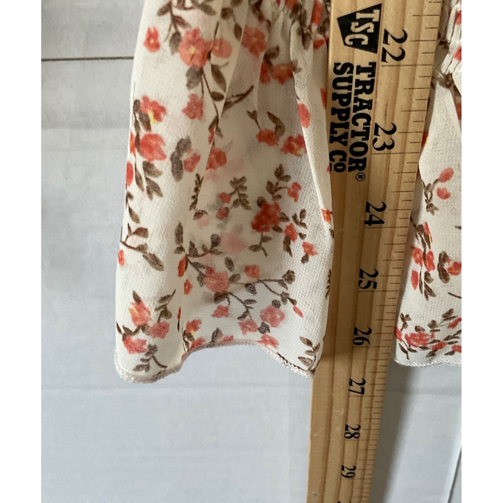 O.VIANCA Womens Medium Floral Smocked Crop Top Long Balloon Sleeve Orange Cream - Picture 5 of 9